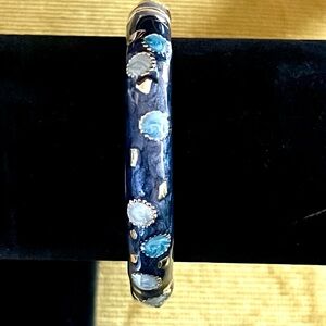 🌟 SALE $15 🌟 Vintage Enamel Cloisonné Gold Plated Geometric Clamper Hinge Bangle